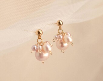 Pendientes de botón Bud Drop Wisteria / Pendientes de perlas Pink Lavender Wisteria / Chapado en oro de 14 quilates / Joyería nupcial / Regalos para damas de honor