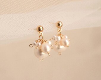 Pendientes de botón Bud Drop Wisteria / Pendientes de perlas Wisteria blanco marfil / Chapado en oro de 14 quilates / Joyería nupcial / Regalos para damas de honor