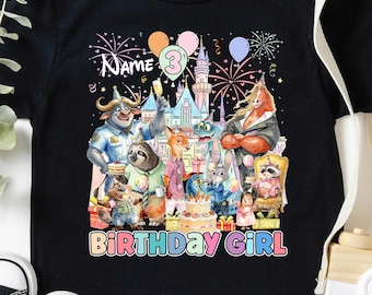 Personalized Name Age Zootopia 2 Birthday Shirt, Disney Judy Hopps Nick Wilde Gary De'Snake Birthday Present Gift, Disneyland Family Tee