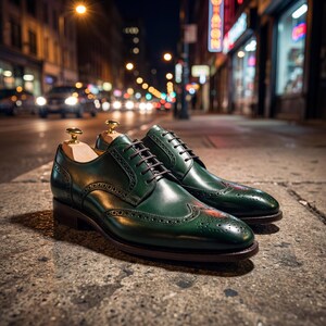 Bespoke emerald green dress shoes for grooms and formal wedding events