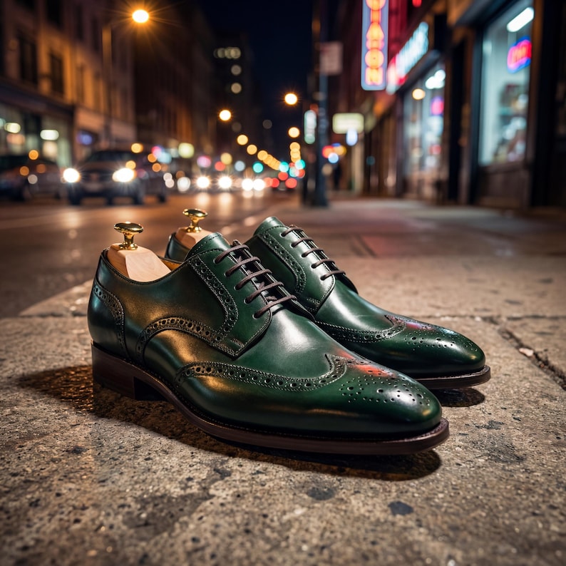 Bespoke emerald green dress shoes for grooms and formal wedding events
