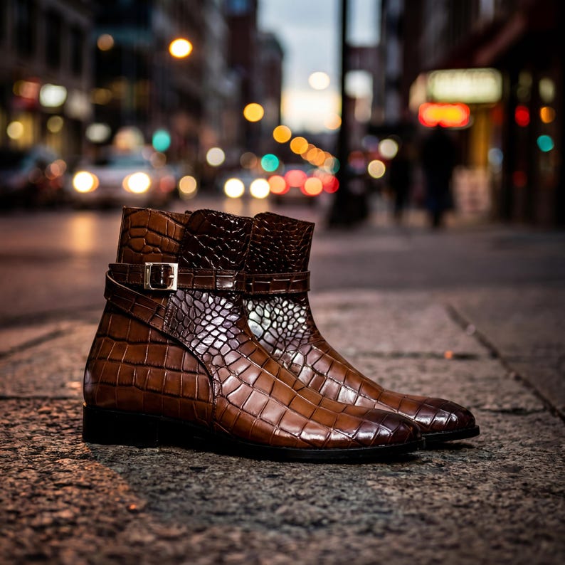Luxury men's wedding shoes brown crocodile leather Jodhpur boots for groom style.