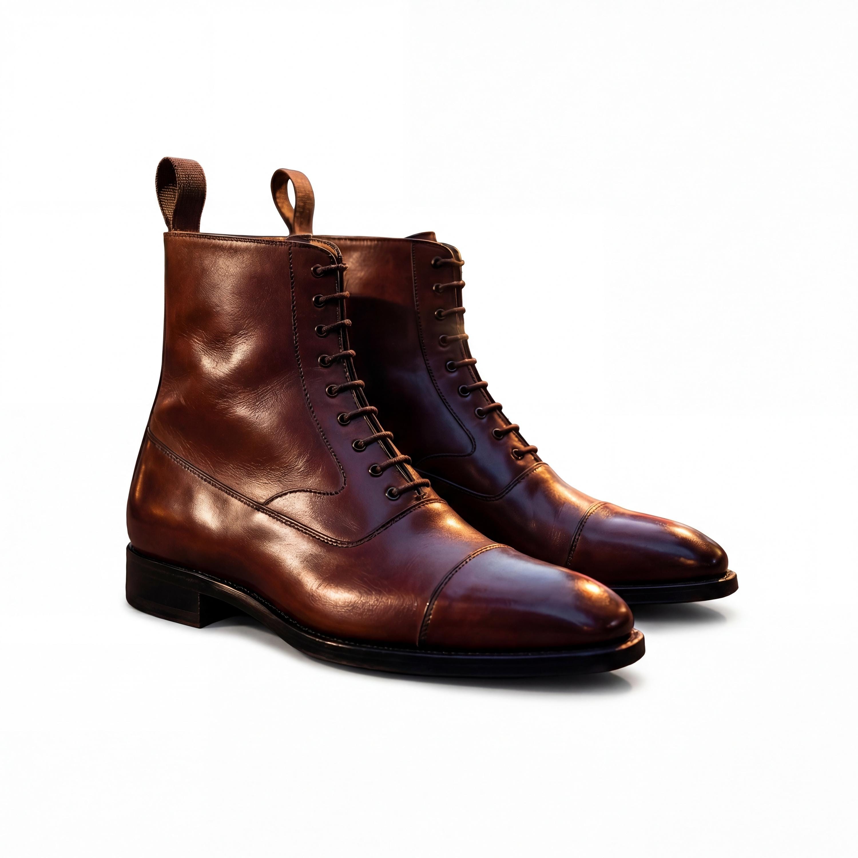 Handmade Full Grain Leather Balmoral Boots Brown Dress Shoes 