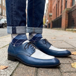 Blue and White Dress Shoes Men - Etsy