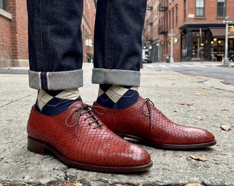 Handmade Exotic Carp Skin Leather Men's Oxford Dress Shoes