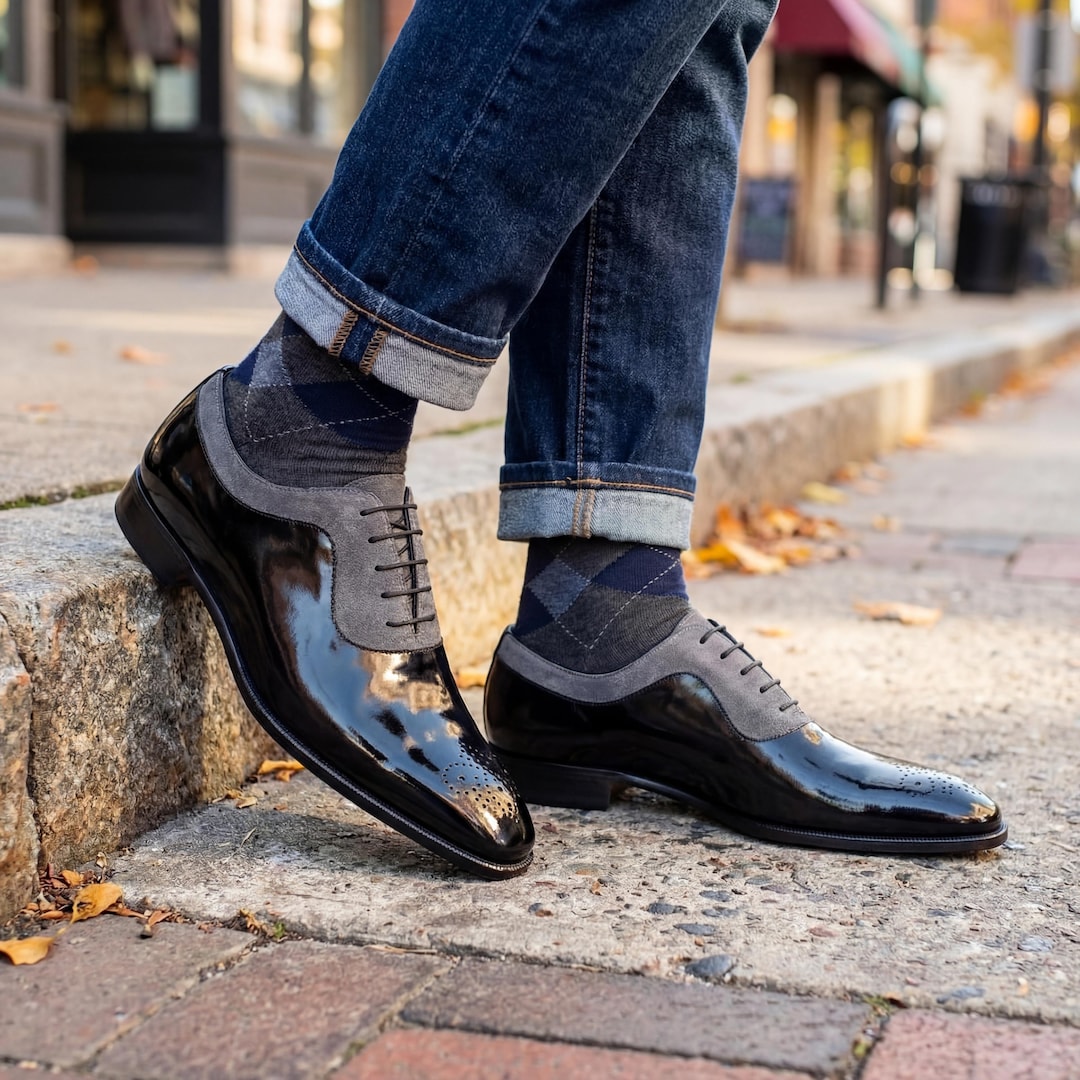 black and grey mens dress shoes Black & Gray Men's Dress Shoes + Belt – Ja Ja Genau main image 0