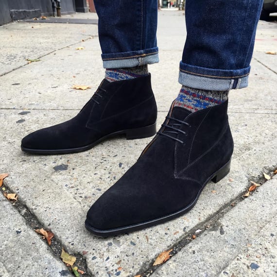 Handmade Black Suede Chukka Boots Men Luxury Dress Shoes