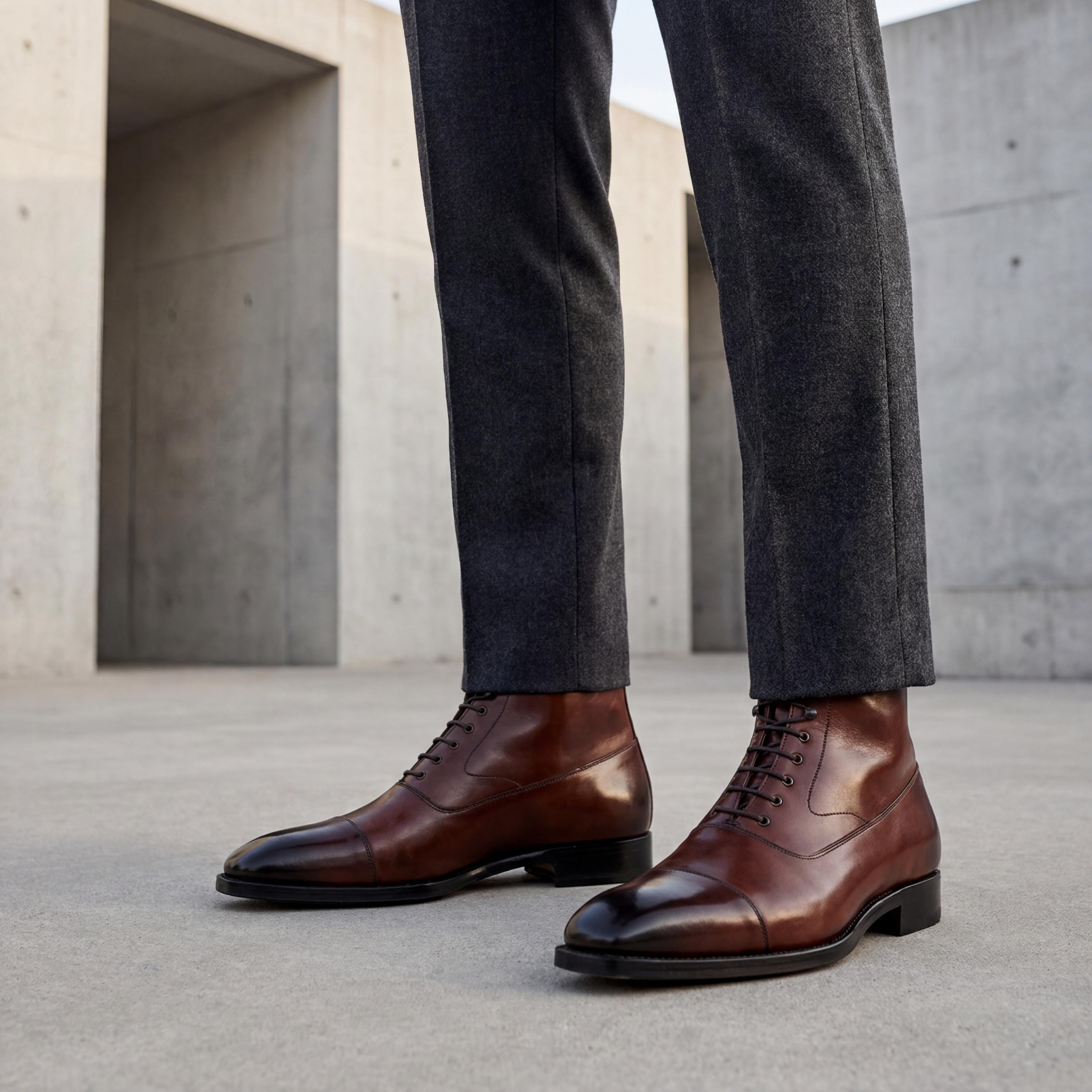 Handmade Full Grain Leather Balmoral Boots Brown Dress Shoes 