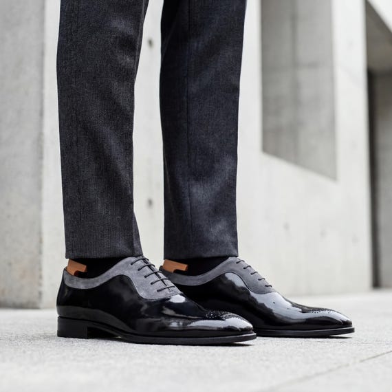 black and gray dress shoes Aston Grey Grenasien Mens Size 10.5 Black Leather Almond Toe Oxford Dress  Shoes!