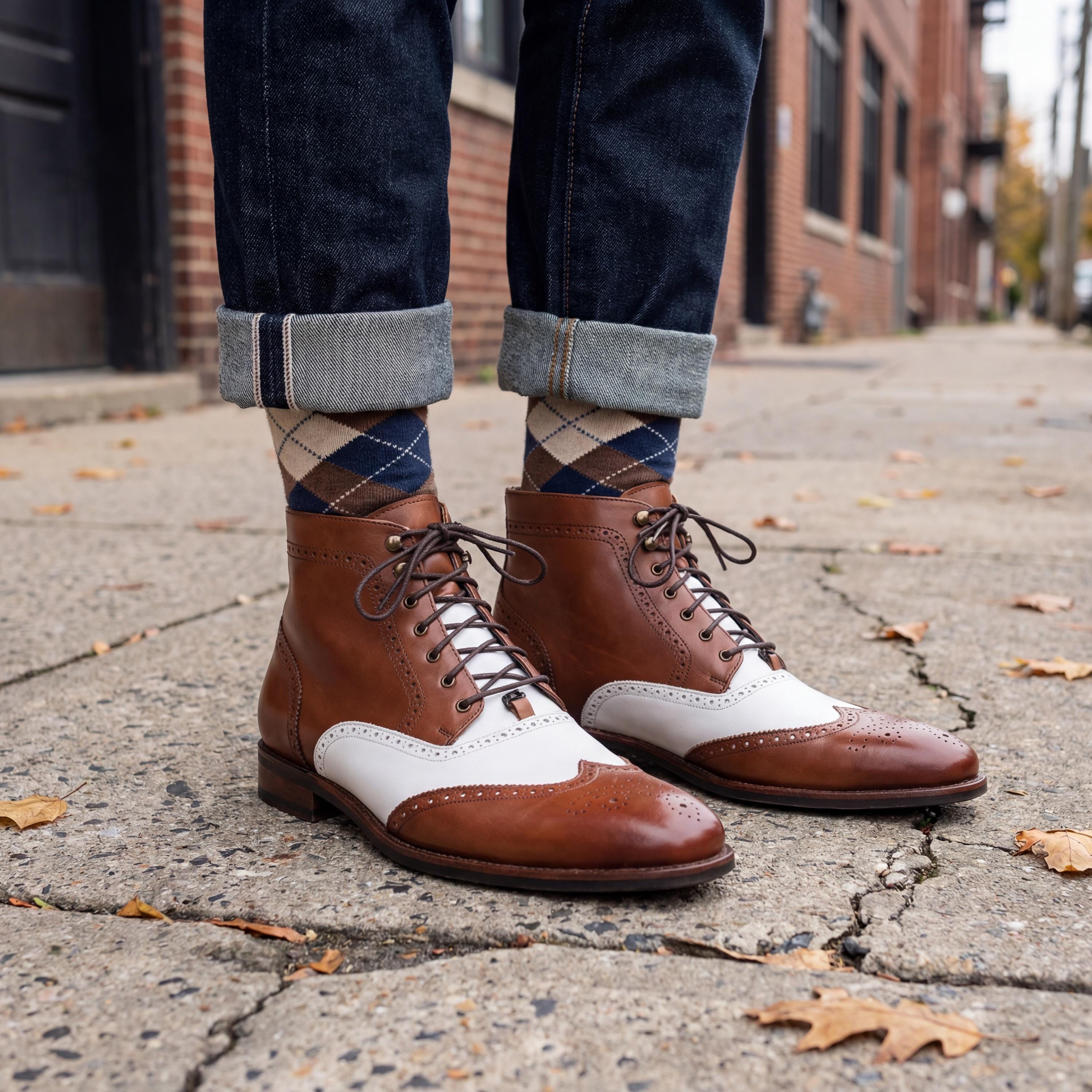 Men\'s Two-Tone Brown & Navy Dress Boots Mens Two Toned Dress Boots - Etsy main image 3