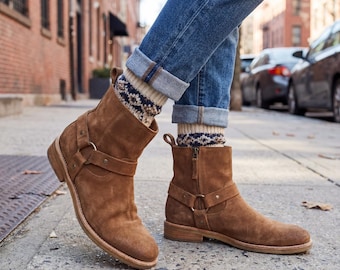 Handmade Men's Suede Harness Ankle Boots Leather Custom Crafted Footwear for Him Everyday Wear