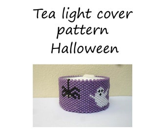 Pattern tea light cover, peyote pattern, peyote tutorial, tea light halloween, Halloween, tea light cover, napkin ring, ghost, spider