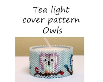 Pattern tea light cover | peyote pattern | peyote tutorial | tea light owls | animal tea light | tea light cover | owl