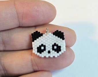 Beaded panda charm, keychain, stitchmarker, earrings