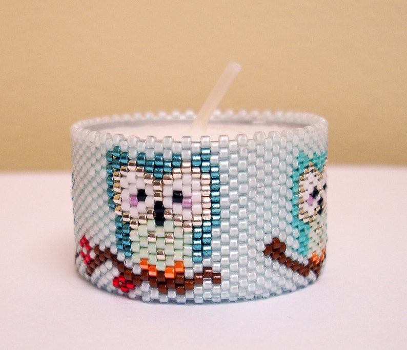 Pattern tea light cover peyote pattern peyote tutorial tea light owls animal tea light tea light cover owl image 3