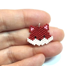 Beaded fox charm, keychain, stitchmarker