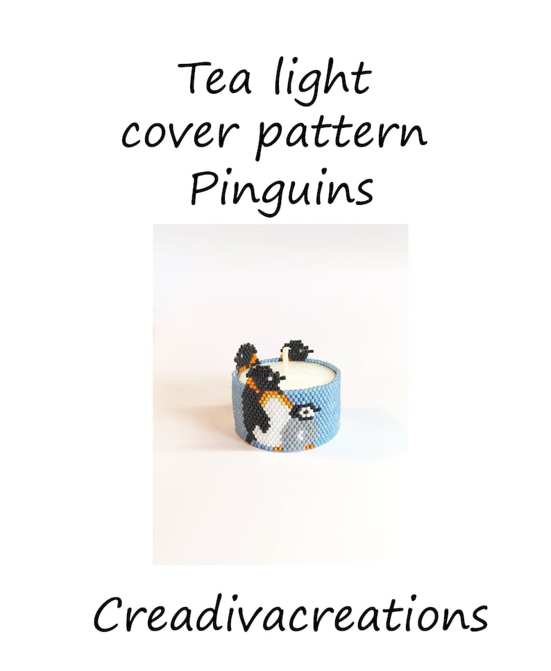 Pattern tea light cover peyote pattern peyote tutorial tea light animals pinguin tea light cover image 1