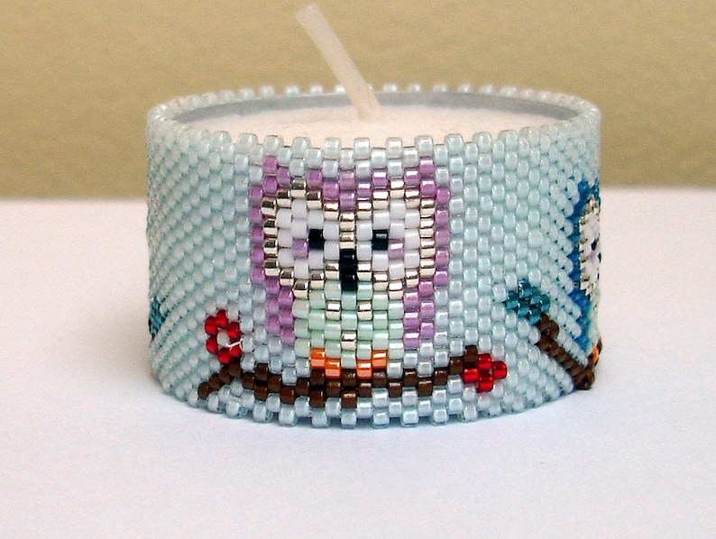 Pattern tea light cover peyote pattern peyote tutorial tea light owls animal tea light tea light cover owl image 2