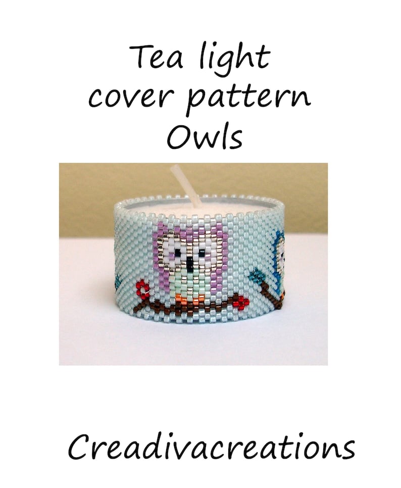 Pattern tea light cover peyote pattern peyote tutorial tea light owls animal tea light tea light cover owl image 1
