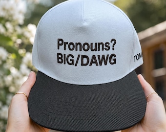 Embroidered Custom Funny Pronouns Cap, BIG DAWG Snapback Hat, Personalized Trucker Cap Gift, Funny Qoute Cap, Gift For Dad Him Grandpa