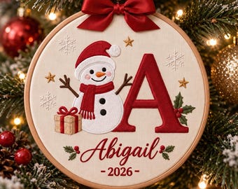 Personalized Snowman Ornament, Embroidered Custom Name Ornament, First Christmas Keepsake, Christmas Nursery Decor, New Baby Gift