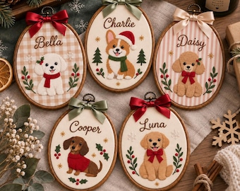 Personalized Christmas Dog Ornament, Custom Pet Portrait Hoop,  Dog Christmas Decor, Dog Nursery Decor, Holiday Keepsake, Pet Memorial Gift
