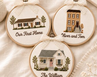 Embroidered Custom House Portrait  Hoop from Photo, Family Name Sign, New Home Gift, Housewarming Keepsake,  , Personalized Home Decor