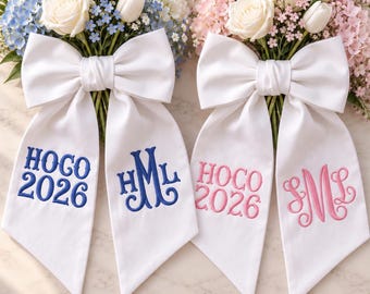 Personalized Homecoming Bouquet Sash, Embroidered HOCO 2026 Flower Bow, Custom Monogram Ribbon, Bridal Bouquet Wrap, Homecoming Gift