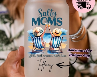 Retro Summer Mom Cup, Girls Just Wanna Have Sun, Beach Vacation Gift, Coastal Mom Cup 16oz