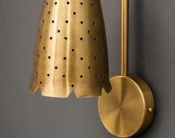 1950s Perforated Brass Wall Sconce, Mid Century Italian Lighting Fixture