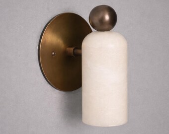 Alabaster Brass Sconce Lamp, Modern Minimalist Wall Lighting Fixture