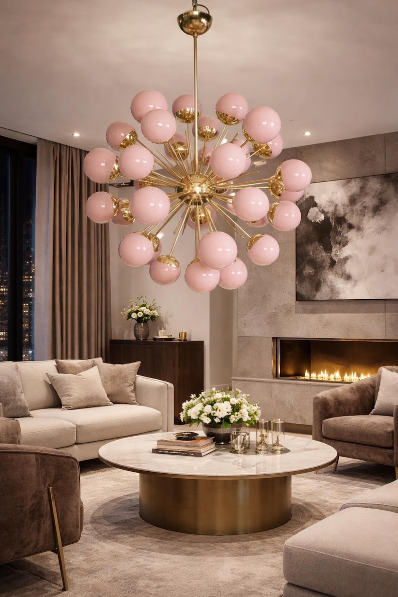 Murano Style Sputnik Chandelier – 1950s Mid Century Brass Green Glass ...