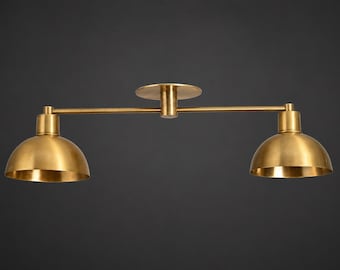 Mid Century Modern Double Brass Semi Flush Mount Ceiling Light, Hallway Bedroom Lamp