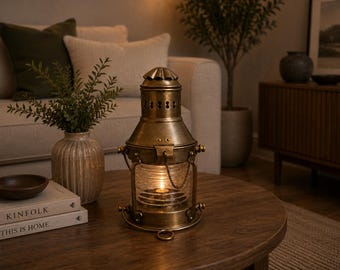Vintage Copper Lantern, Handmade Nautical Ship Lamp, Hanging Maritime Burner Lantern with Dimmer, Rustic Coastal Decor