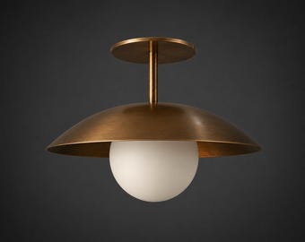 Mid Century Modern Brass Glass Globe Ceiling Light – Flush Mount Fixture