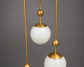 Modern Brass Globe Sputnik Chandelier, Mid Century Modern Flush Mount Ceiling Light, Brass Pendant Lamp, Atomic Style Lighting Fixture