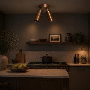 Foco doble de latón para montaje empotrado – Lámpara de techo direccional ajustable – Lámpara de techo moderna de mediados de siglo