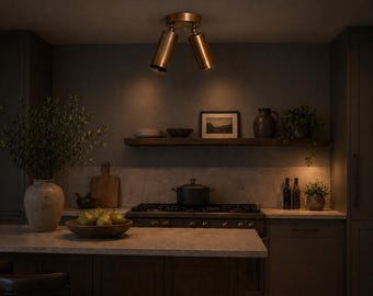 Double Brass Spotlight Flush Mount – Adjustable Directional Ceiling Light – Mid Century Modern Spot Light