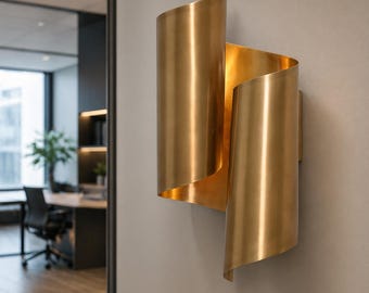 Handcrafted Brass Wall Sconce, Curved Modern Gold Light Fixture, Minimalist Bedroom Lamp