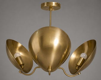 Mid Century Modern Brass Sputnik Chandelier, 3-Light Ceiling Fixture, Stilnovo Inspired Pendant Lamp