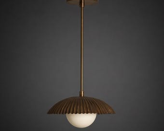 Modern Brass Fluted Dome Pendant Light, Vintage Style Hanging Lamp, Mid Century Dining Fixture