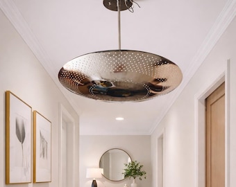 Handcrafted Brass Perforated Pendant Dome Stilnovo Sputnik Chandelier | Mid-Century Modern Flush Mount Light Fixture