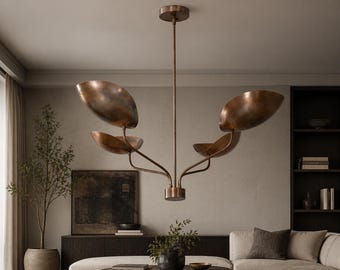 Modern Brass Chandelier Ceiling Light, Sculptural Multi Arm Pendant, Mid Century Modern Lighting,