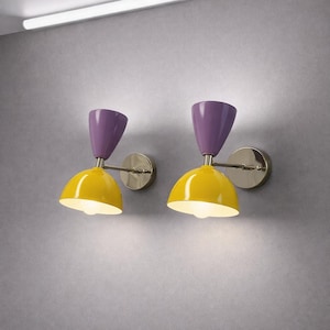 1950's moderne dubbele diabolo wandkandelaar uit het midden van de eeuw, kleurrijke retro wandlamp armatuur
