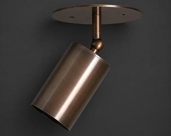 Foco ajustable de latón de mediados de siglo, aplique cilíndrico retro, iluminación moderna de montaje empotrado