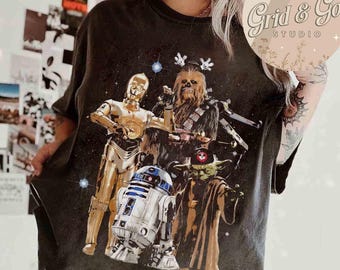 Disney Star Wars Characters Mickey Ears Graphic Shirt, Chewbecca R2-D2 C-3PO Tee, May be 4th Be With You, Galaxy Edge's Hollywood Studios