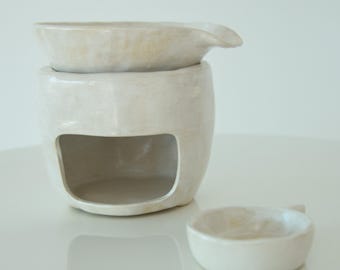 Quemador de aceite de cerámica Wabi Sabi, calentador de cera para velas pequeñas con recipiente extraíble