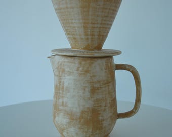 Juego de café de cerámica para verter, con gotero y jarra de gres Wabi-Sabi, esmalte color trigo.