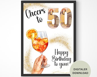 Geldgeschenk zum 50. Geburtstag zum ausdrucken, Geburtstagskarte, Wunscherfüller, Last Minute Geschenk, PDF Pobierz sofort verfügbar