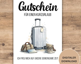Gutschein Kurzurlaub zum Ausdrucken, Gutschein Flugreise, Geschenkgutschein Urlaub im Hotel, Last Minute Geschenk, Download sofort verfügbar